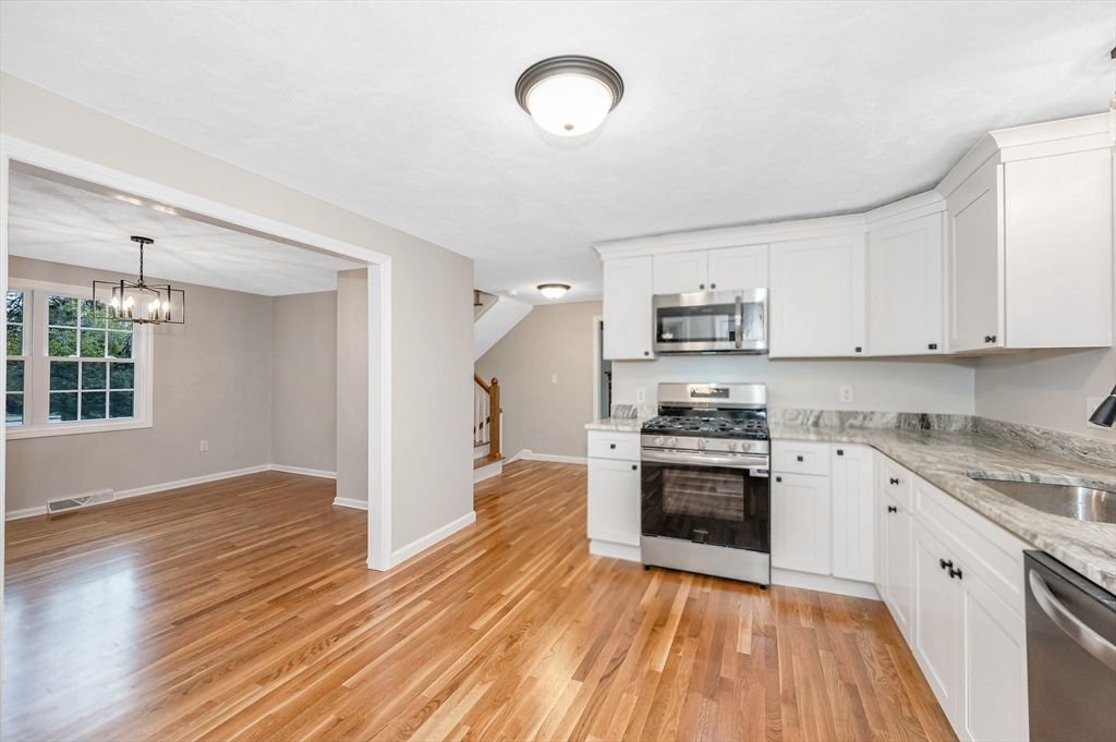 Interior, Kitchen, Pendant Lights, Stainless Steel Appliances, Wood Texture Flooring