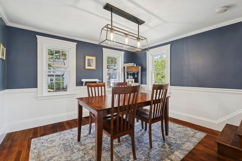 Dining room, Interior, Pendant Lights, Wood Texture Flooring