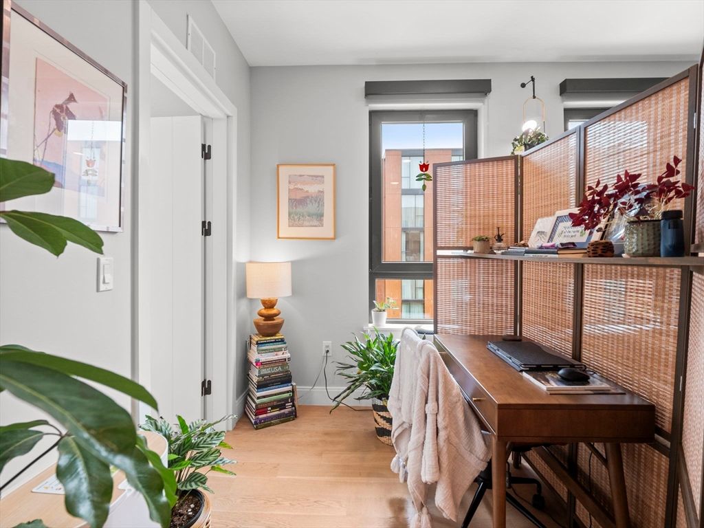 Home Office, Interior, Pendant Lights, Wood Texture Flooring