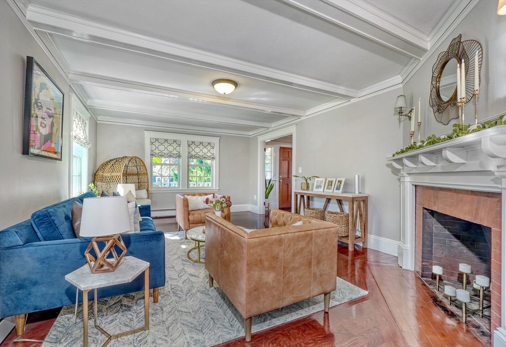 Dining room, Fireplace, Interior, Living room, Wood Texture Flooring