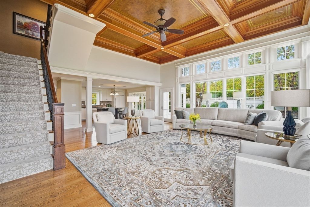 Interior, Living room, Pendant Lights, Recessed Lighting, Wooden Beams, Wooden Ceilings, Wood Texture Flooring