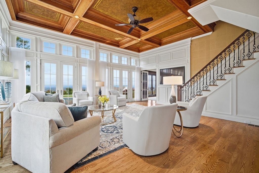 Interior, Living room, Recessed Lighting, Water, Wooden Beams, Wooden Ceilings, Wood Texture Flooring