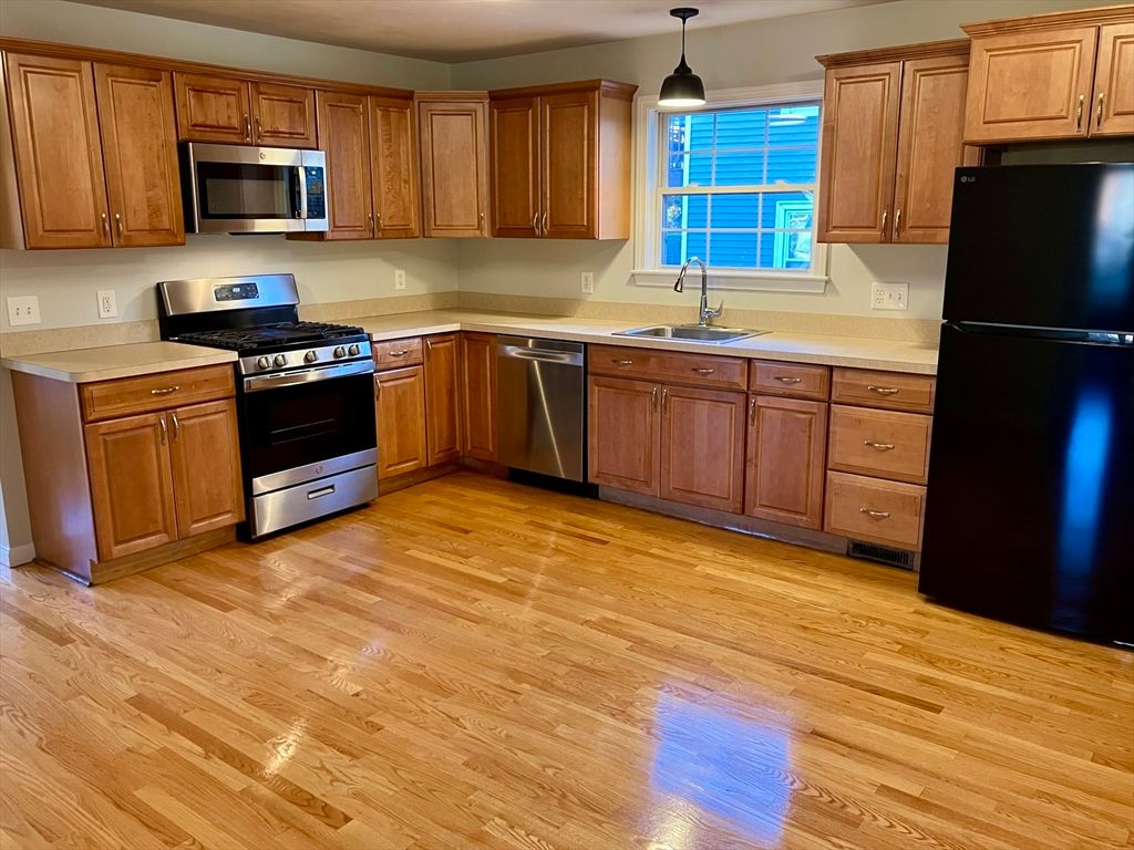 Interior, Kitchen, Pendant Lights, Stainless Steel Appliances, Wood Texture Flooring