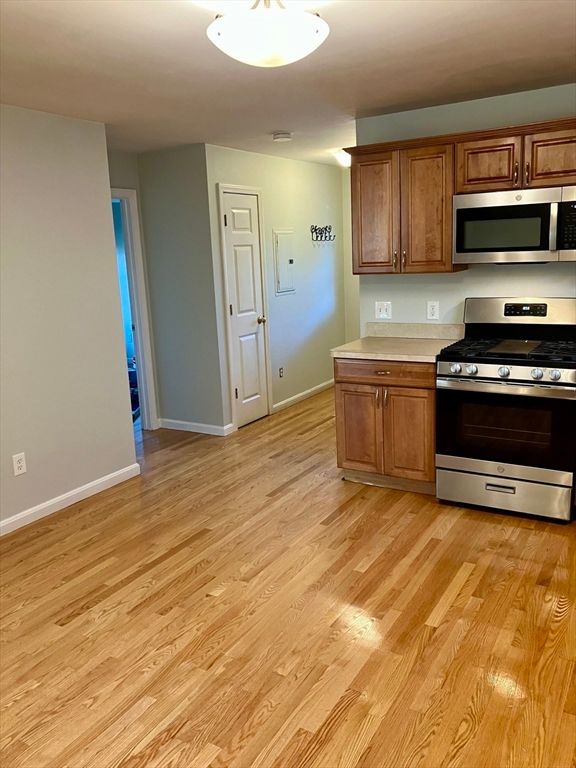 Interior, Kitchen, Stainless Steel Appliances, Wood Texture Flooring