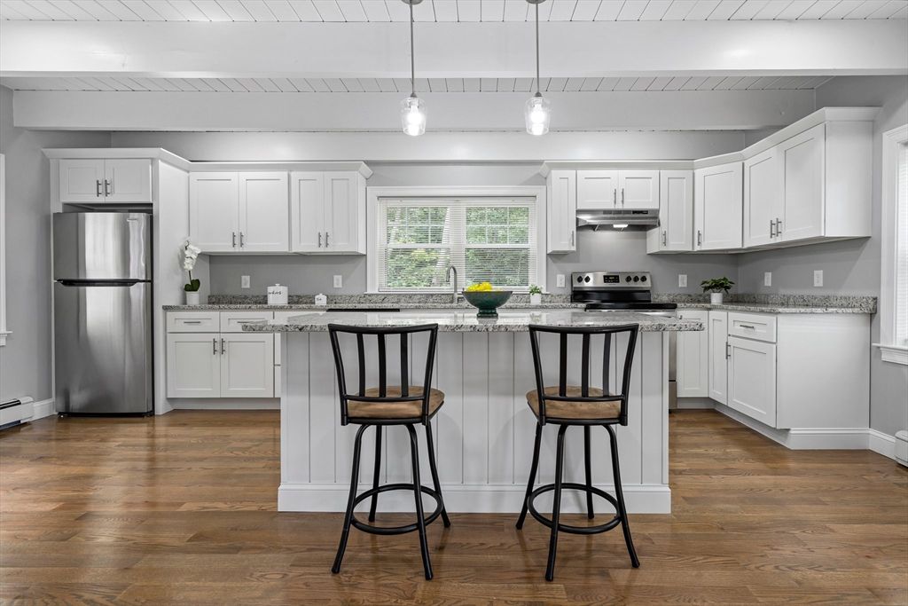 Interior, Kitchen, Pendant Lights, Stainless Steel Appliances, Wood Texture Flooring
