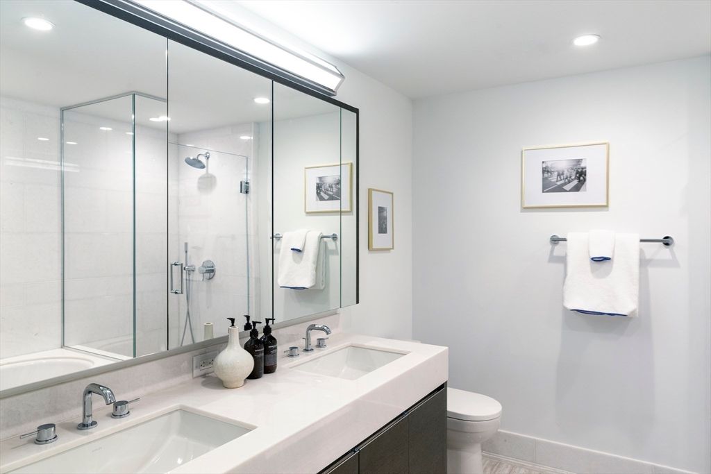Bathroom, Dual Sink Vanities, Glass Shower, Interior, Recessed Lighting