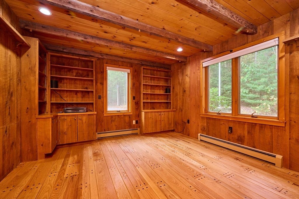 Empty room, Interior, Recessed Lighting, Wooden Beams, Wooden Ceilings, Wood Texture Flooring, Wooden Walls