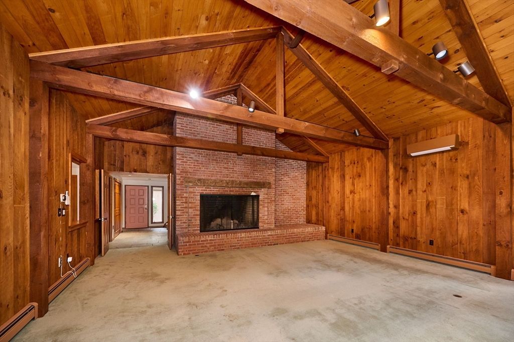 Empty room, Fireplace, Interior, Stone Walls, Wooden Beams, Wooden Ceilings, Wooden Walls