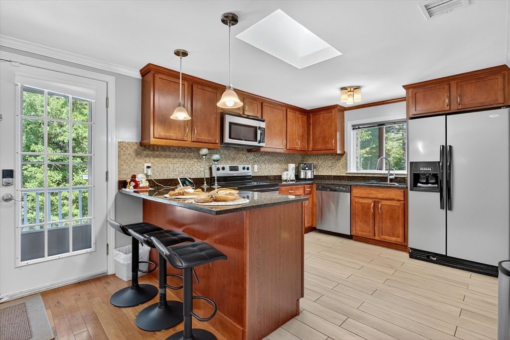 Interior, Kitchen, Pendant Lights, Stainless Steel Appliances, Wood Texture Flooring