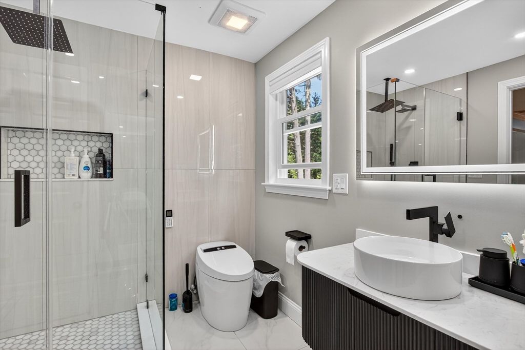 Bathroom, Glass Shower, Interior, Recessed Lighting