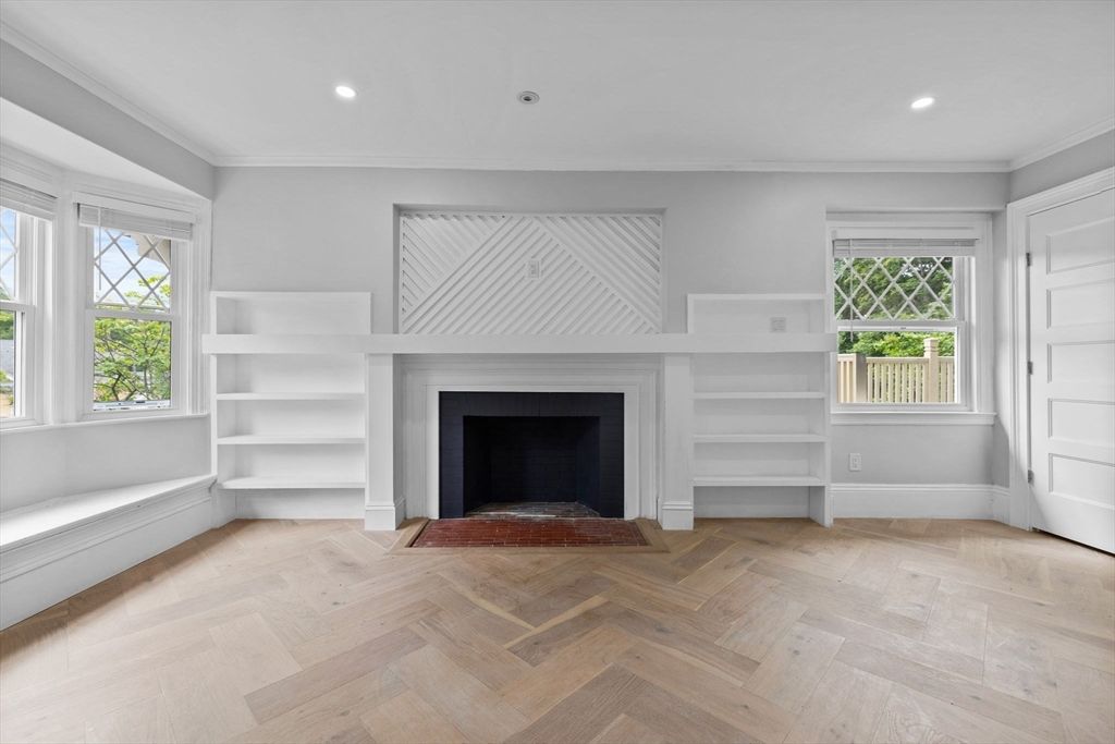Fireplace, Interior, Recessed Lighting, Wood Texture Flooring