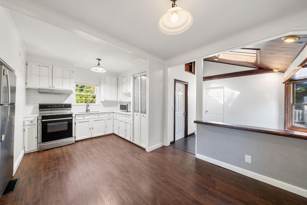 Interior, Kitchen, Pendant Lights, Stainless Steel Appliances, Wooden Ceilings, Wood Texture Flooring