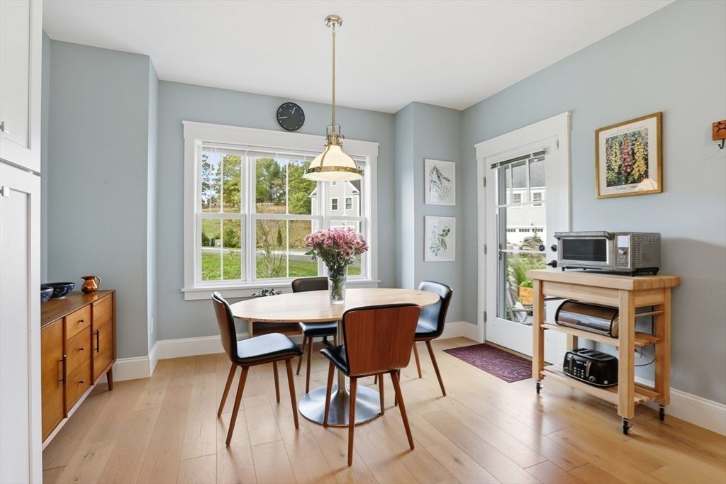Dining room, Interior, Pendant Lights, Wood Texture Flooring