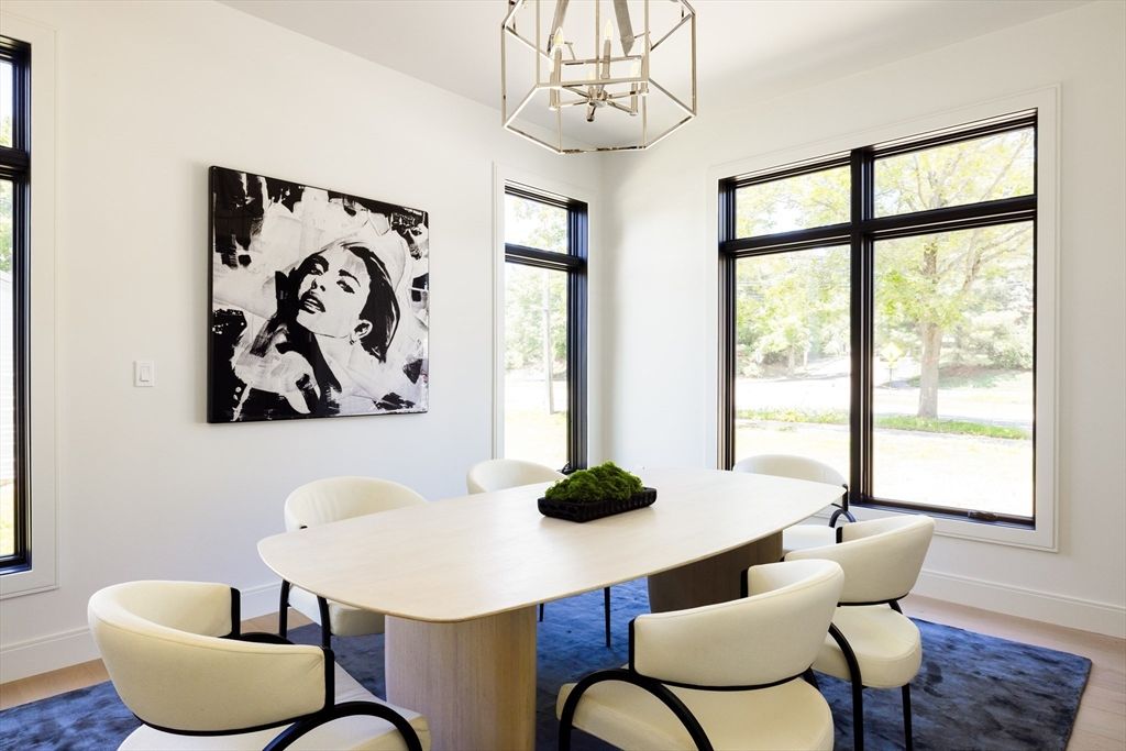 Dining room, Interior, Pendant Lights, Wood Texture Flooring