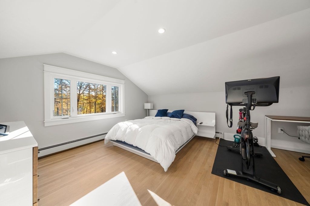 Bedroom, Fitness Equipment, Interior, Recessed Lighting, Wood Texture Flooring