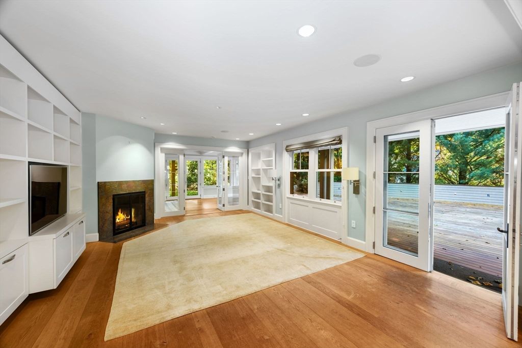 Empty room, Fireplace, Interior, Recessed Lighting, Wood Texture Flooring