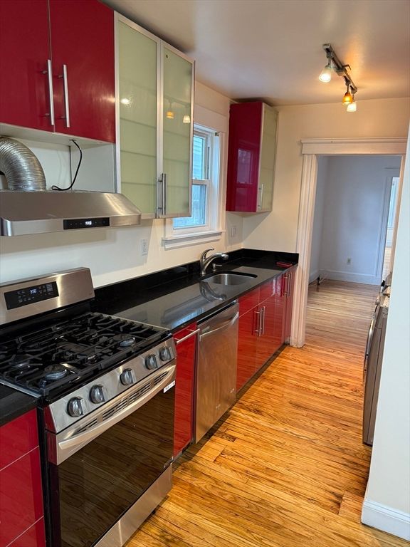 Interior, Kitchen, Stainless Steel Appliances, Wood Texture Flooring