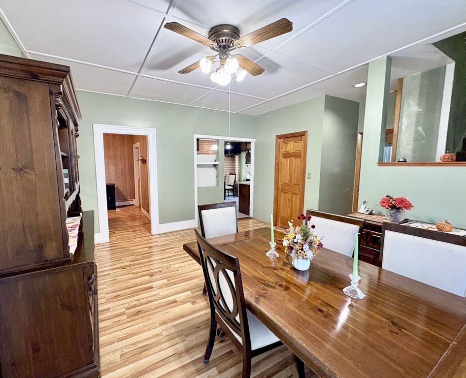 Dining room, Interior, Recessed Lighting, Wood Texture Flooring