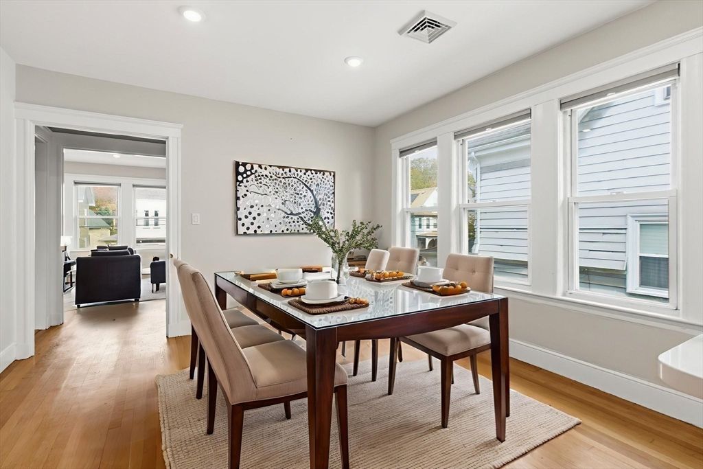 Dining room, Interior, Recessed Lighting, Wood Texture Flooring