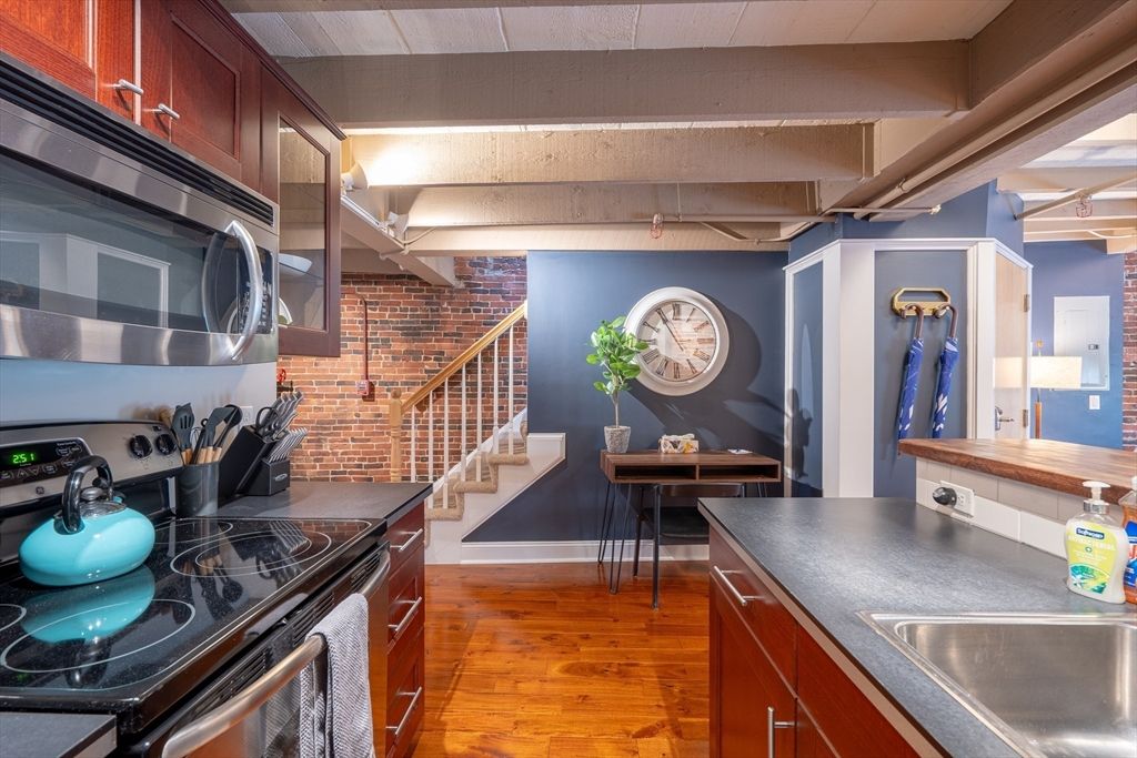 Interior, Kitchen, Stone Walls, Wood Texture Flooring
