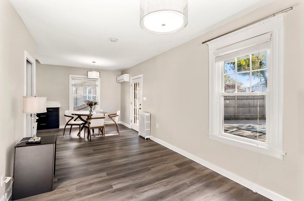 Dining room, Interior, Pendant Lights, Wood Texture Flooring