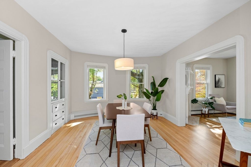 Dining room, Interior, Pendant Lights, Wood Texture Flooring