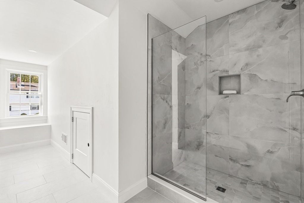 Bathroom, Glass Shower, Interior, Marble Walls, Recessed Lighting