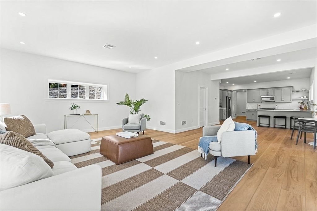 Interior, Kitchen, Living room, Recessed Lighting, Stainless Steel Appliances, Wood Texture Flooring