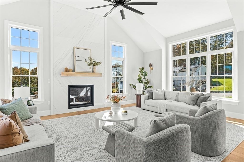 Fireplace, Interior, Living room, Marble Walls, Wood Texture Flooring