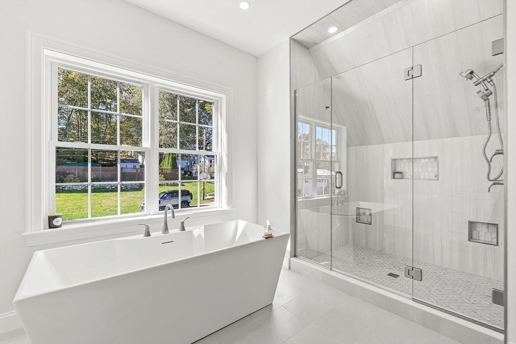 Bathroom, Free Standing Baths, Glass Shower, Interior, Recessed Lighting