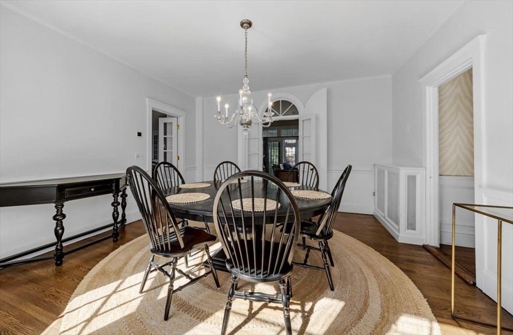 Chandelier, Dining room, Interior, Wood Texture Flooring