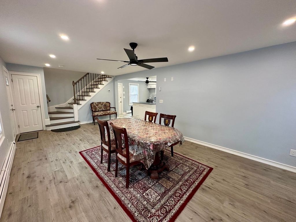 Dining room, Interior, Recessed Lighting, Wood Texture Flooring