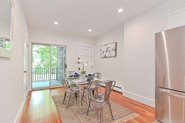 Dining room, Interior, Recessed Lighting, Wood Texture Flooring
