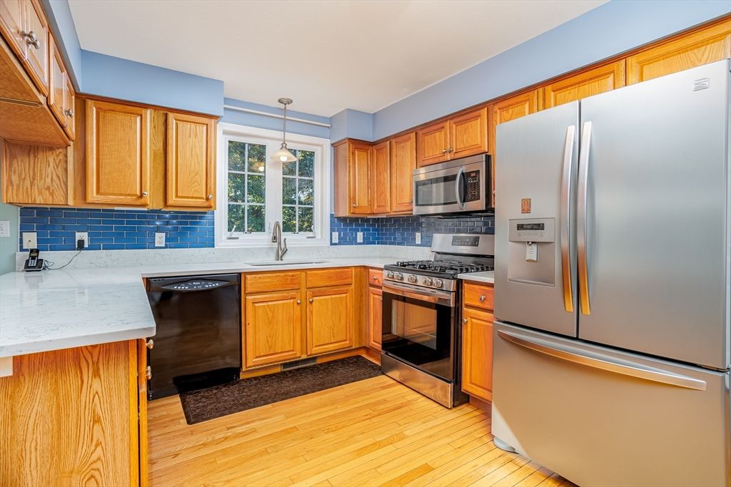 Interior, Kitchen, Pendant Lights, Stainless Steel Appliances, Wood Texture Flooring