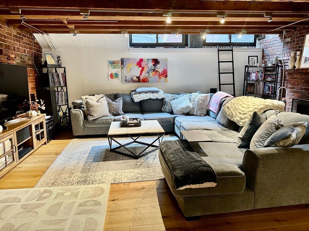 Interior, Living room, Stone Walls, Wood Texture Flooring