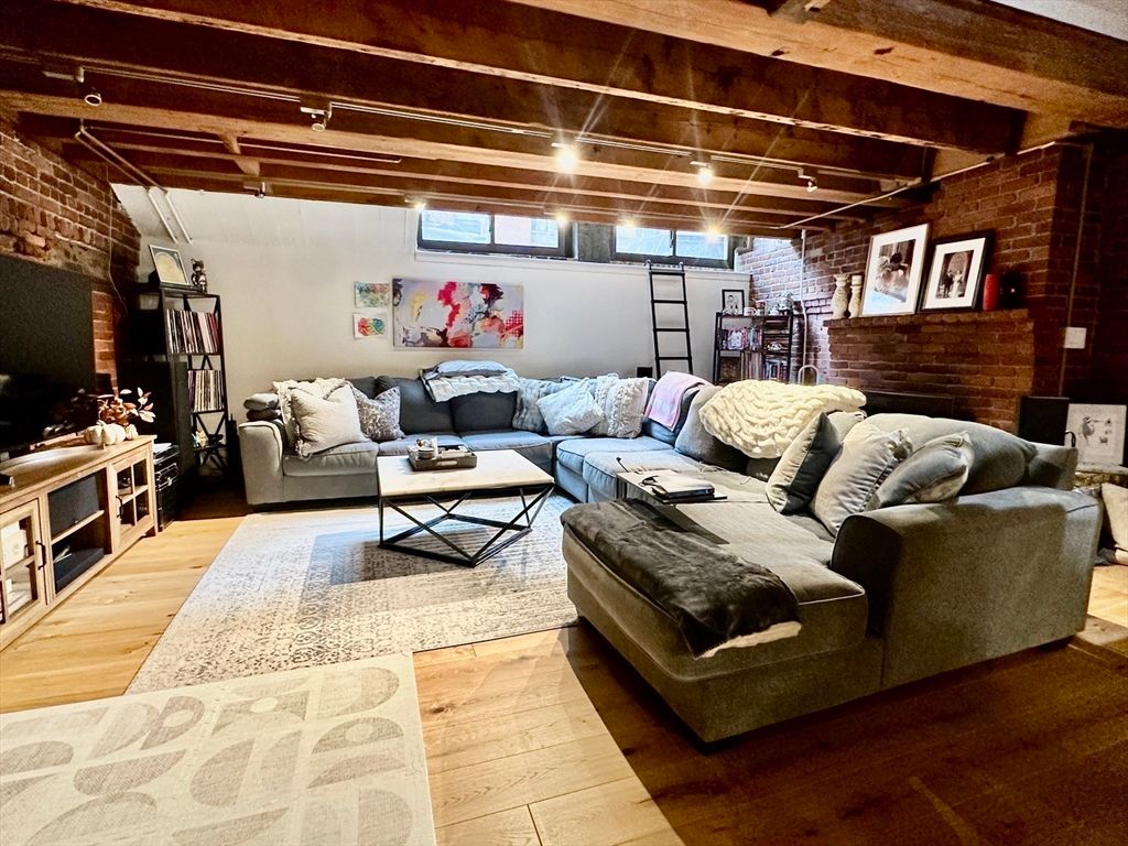 Interior, Living room, Stone Walls, Wooden Beams, Wood Texture Flooring