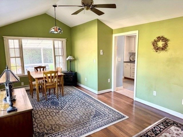 Dining room, Interior, Pendant Lights, Wood Texture Flooring