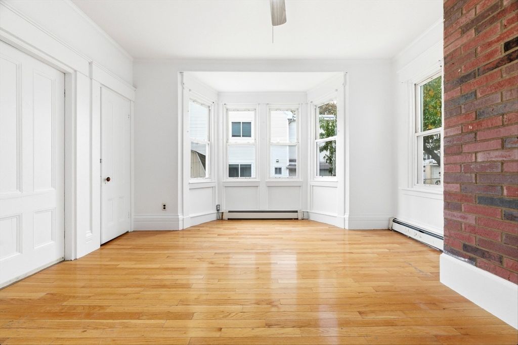 Empty room, Fireplace, Interior, Stone Walls, Wood Texture Flooring