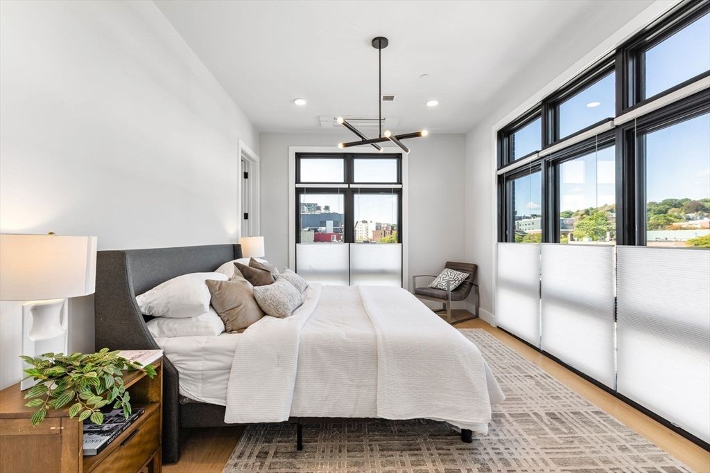 Bedroom, Interior, Pendant Lights, Recessed Lighting, Wood Texture Flooring