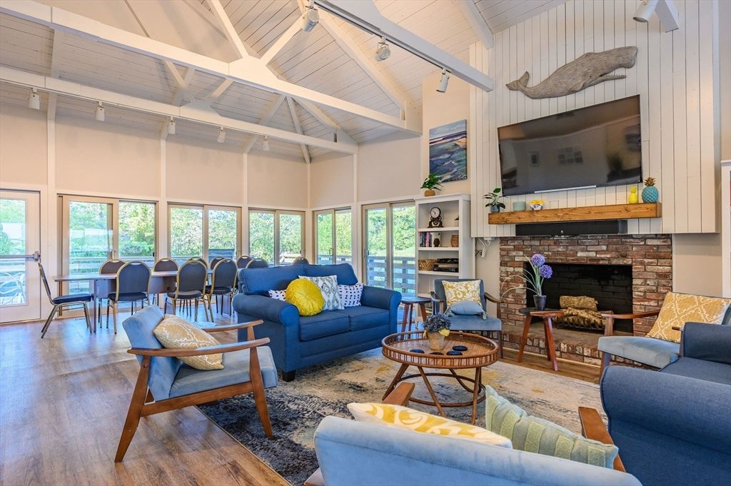 Dining room, Fireplace, Interior, Living room, Wood Texture Flooring