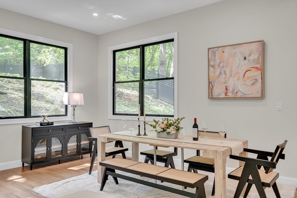 Dining room, Interior, Recessed Lighting, Wood Texture Flooring