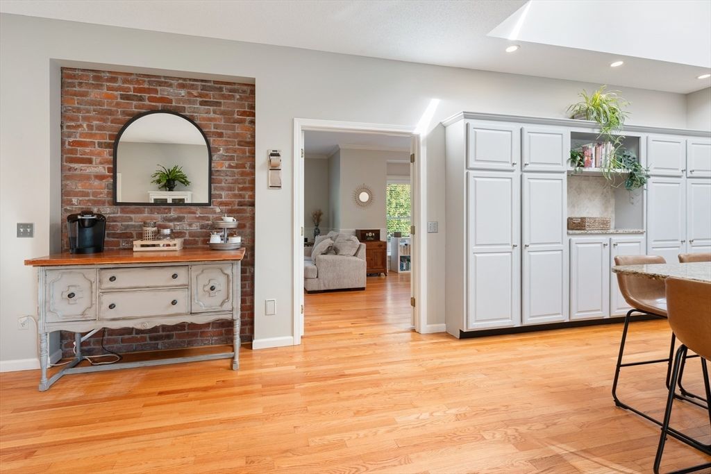Interior, Recessed Lighting, Stone Walls, Wood Texture Flooring