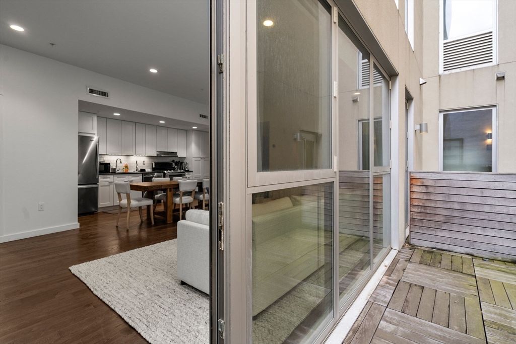 Dining room, Interior, Kitchen, Recessed Lighting, Stainless Steel Appliances, Wood Texture Flooring