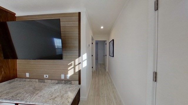 Interior, Recessed Lighting, Wood Texture Flooring, Wooden Walls