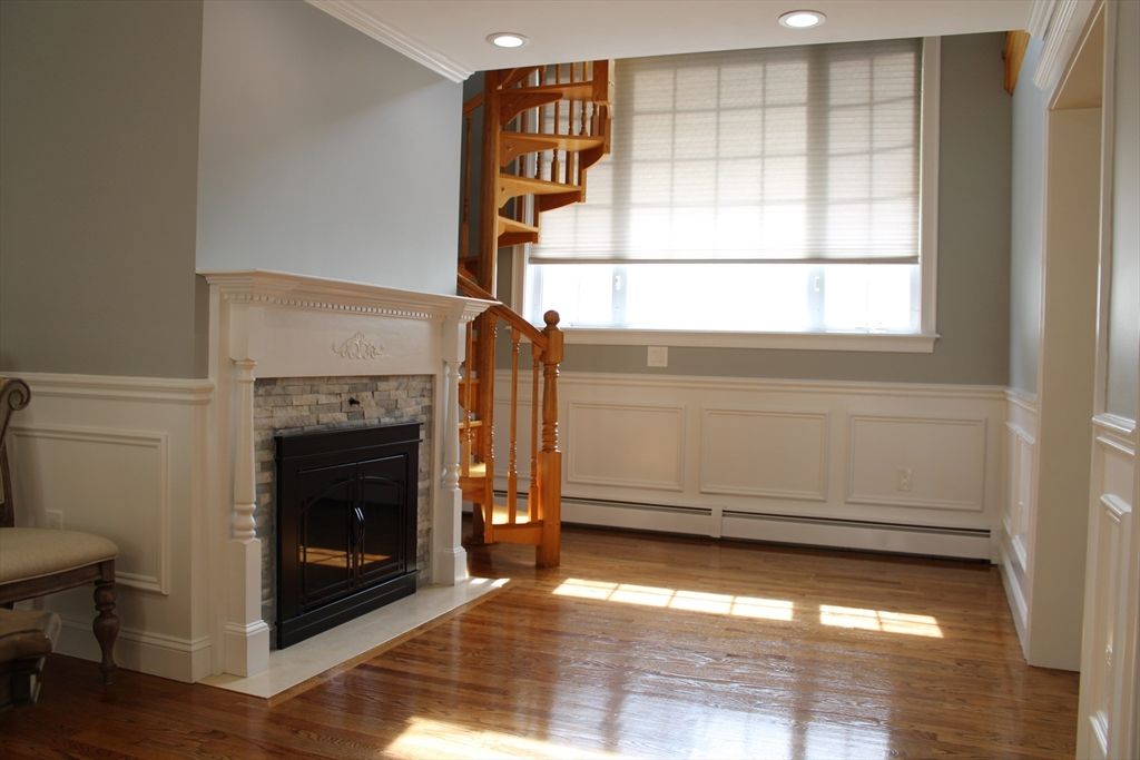 Fireplace, Interior, Recessed Lighting, Wood Texture Flooring