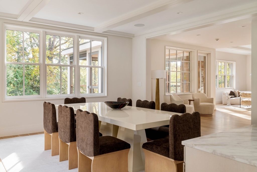 Dining room, Interior, Living room, Recessed Lighting, Wood Texture Flooring