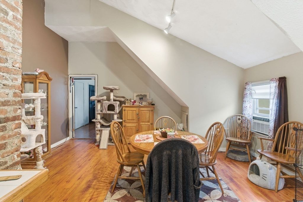 Dining room, Interior, Stone Walls, Wood Texture Flooring