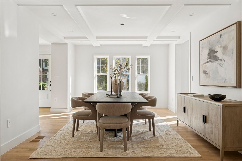 Dining room, Interior, Recessed Lighting, Wood Texture Flooring