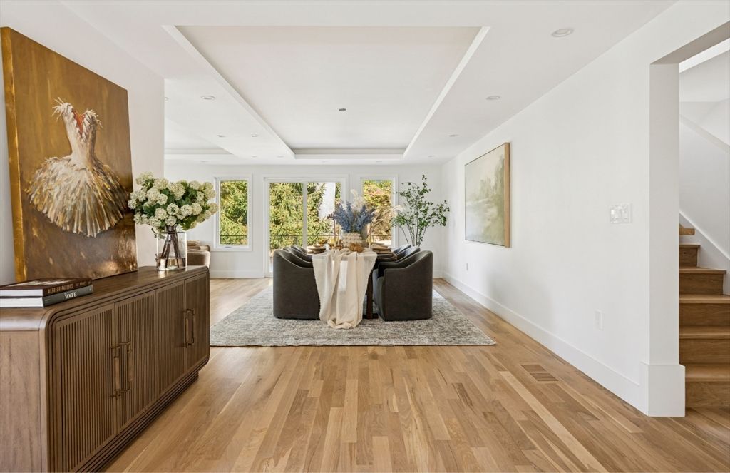 Dining room, Interior, Recessed Lighting, Wood Texture Flooring