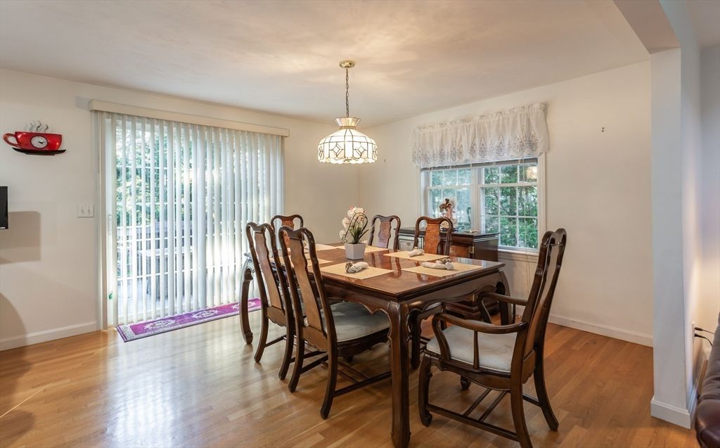 Dining room, Interior, Pendant Lights, Wood Texture Flooring